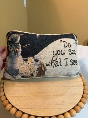 Whimsical Snowman & Animal Accent Pillow - Cream and Black